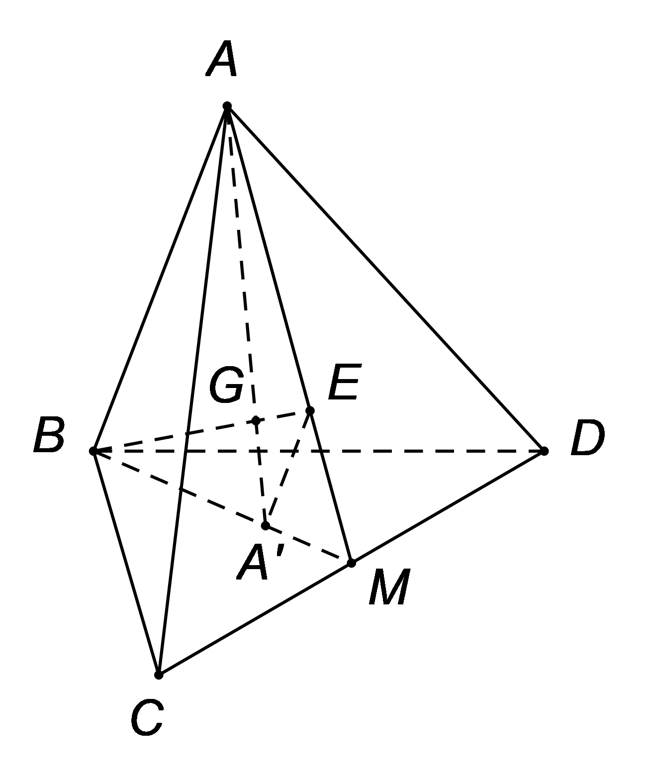 Gọi \(G\) là trọng tâm tứ diện \(ABCD.\) Gọi \(A'\) là trọng tâm của tam giác \[BCD\,.\] Tỉ số \[\frac{{GA}}{{GA'}}\] bằng A. \(2\,.\)	B. \(3.\)	C. \(\frac{1}{3}.\)	D. \(\frac{1}{2}.\) (ảnh 1)