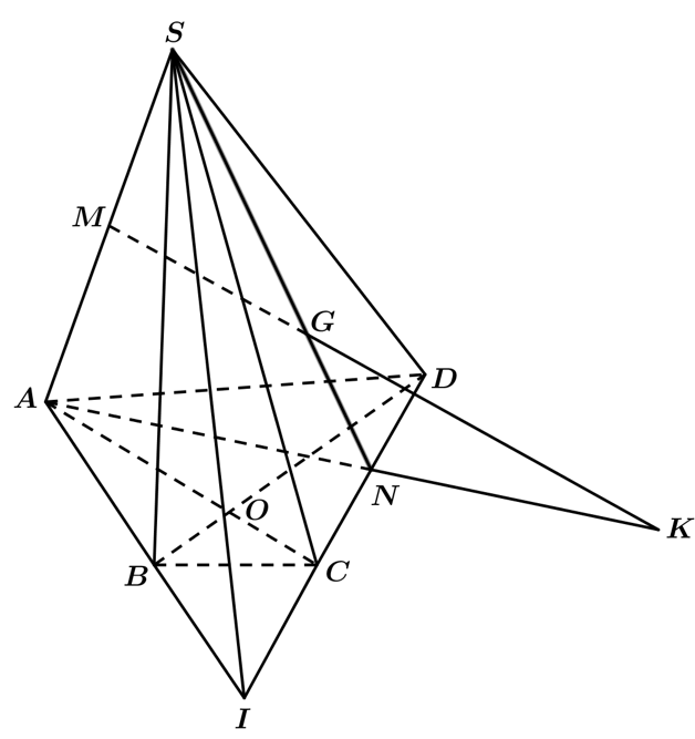 Vậy: \(K\) là giao điểm của \(MG\) (ảnh 1)