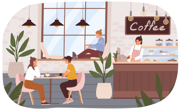 My friends and I are ______ at a ______. (ảnh 2)