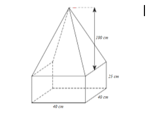 Một khối bê tông có dạng như hình vẽ bên. Phần đáy của bê tông có dạng hình hộp chữ nhật, đáy là hình vuông có cạnh 40 cm, (ảnh 1)