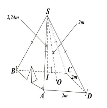 Một chiếc lều ở một trại hè của học sinh tham gia cắm trại có dạng hình chóp tứ giác đều theo các kích thước như hình vẽ bên. (ảnh 1)