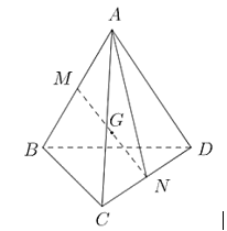 Cho tứ diện ABCD. Gọi M,N lần lượt là trung điểm của AB,CD; G là trung điểm của MN (ảnh 1)