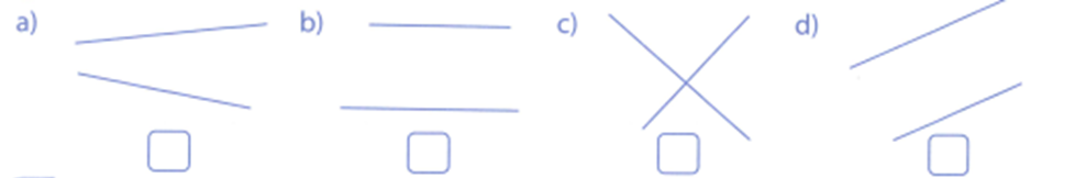 Đánh dấu (x) vào ô trống đặt dưới những hình có hai đường thẳng song song: (ảnh 1)