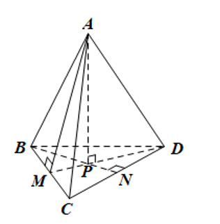 Cho hình chóp tam giác đều (A.BCD) như hình vẽ bên. Đoạn thẳng nào sau đây là trung đoạn của hình chóp? (ảnh 1)