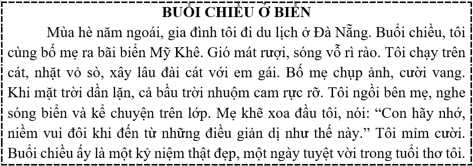 Luyện đọc a) Hình ảnh “mặt trời nhuộm cam rực rỡ” gợi cho em cảm xúc gì? (ảnh 1)