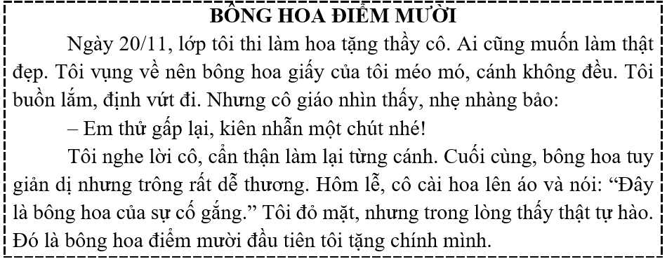 Tập đọc  a) Cô giáo khen bông hoa là “bông hoa của sự cố gắng” vì sao? (ảnh 1)