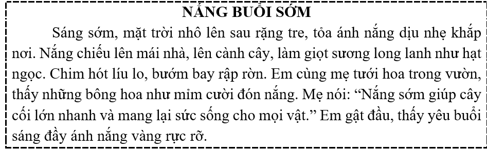 Đọc  Câu hỏi:  a) Nắng buổi sớm chiếu lên những gì? (ảnh 1)