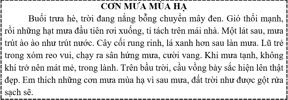 Đọc  Câu hỏi:  a) Cây cối sau cơn mưa trông như thế nào? (ảnh 1)