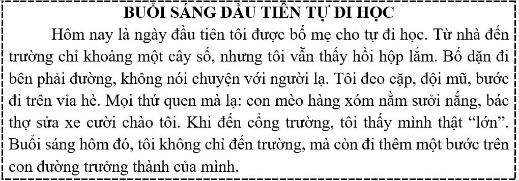 Tập đọc  Câu hỏi:  a) Tại sao tác giả nói “mình thật lớn” khi đến cổng trường? (ảnh 1)