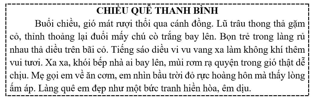 Tập đọc  Câu hỏi:  a) Buổi chiều, bọn trẻ trong làng chơi trò gì?  b) Khói bếp mang theo mùi gì? (ảnh 1)