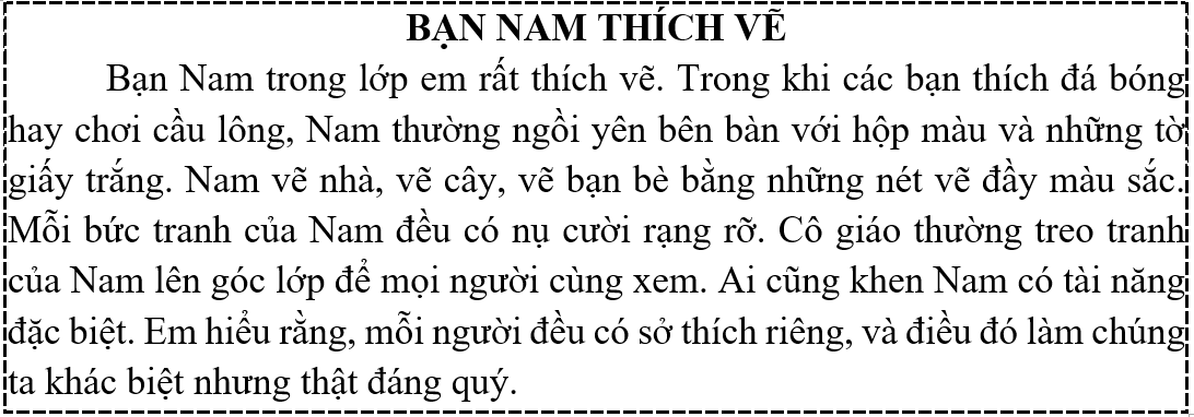 Tập đọc  Câu hỏi:  a) Nam thích làm gì nhất?  b) Cô giáo làm gì với tranh của Nam? (ảnh 1)