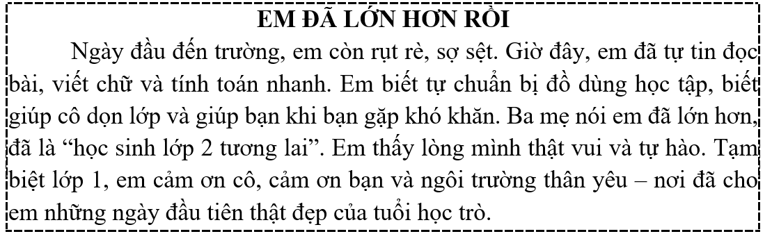 Tập đọc  Câu hỏi:  a) Em đã thay đổi như thế nào sau một năm học lớp 1 (ảnh 1)