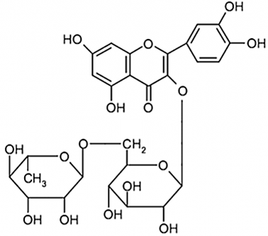 Rutin có nhiều trong hoa hoè còn được gọi là vitamin P. Rutin có công thức cấu tạo như hình bên dưới: (ảnh 1)