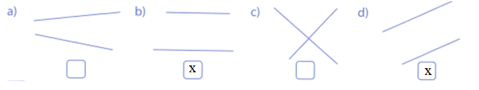 Đánh dấu (x) vào ô trống đặt dưới những hình có hai đường thẳng song song: (ảnh 2)