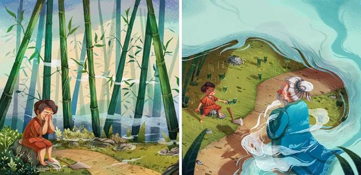 Anh chàng tủi thân ôm mặt khóc và được ông lão hiện ra giúp đỡ