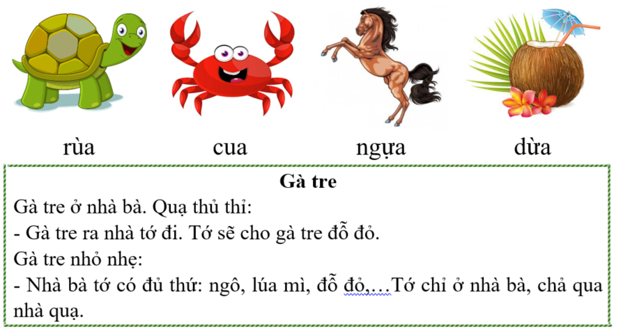 Tập đọc rùa cua ngựa dừa Gà tre Gà tre ở nhà bà. Quạ thủ thỉ: (ảnh 1)