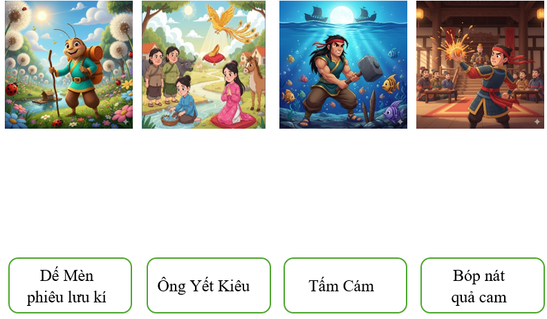 a) Em hãy nối những hình ảnh sau vào tên câu chuyện tương ứng:   	  (ảnh 1)