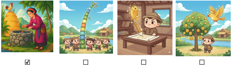 c) Em hãy đánh dấu ☑ vào bức tranh chứa câu chuyện được tưởng tượng trong đoạn văn trên. (ảnh 2)