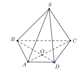 Cho hình chóp tứ giác S.ABCD. Gọi O là giao điểm của AC và BD (ảnh 1)