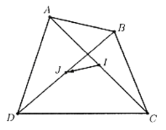 Cho tứ giác ABCD. Gọi I,J lần lượt là trung điểm của AC và BD. Biết vec AB + vec CD  = k vec IJ. Giá trị của k bằng bao nhiêu? (ảnh 1)