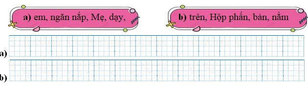 Sếp các từ ngữ thành câu rồi viết lại câu: (ảnh 1)