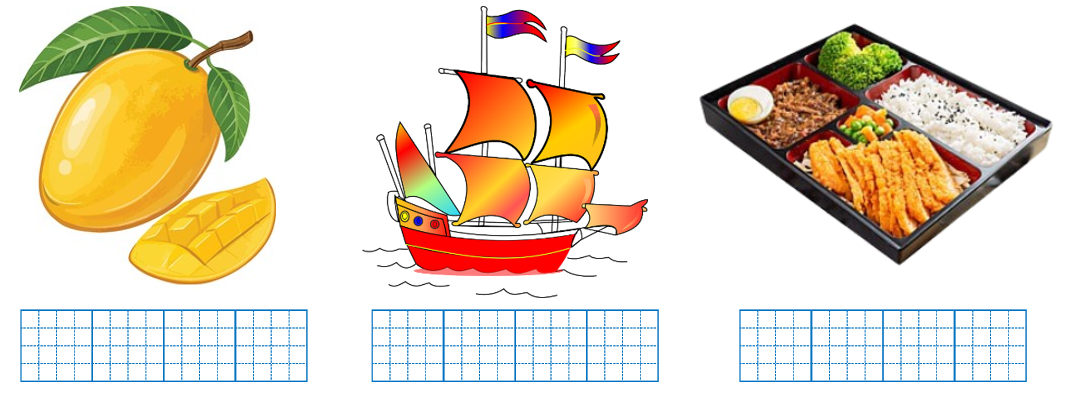 Điền từ “thuyền buồm, quả xoài, suất cơm” thích hợp vào chỗ trống: (ảnh 1)