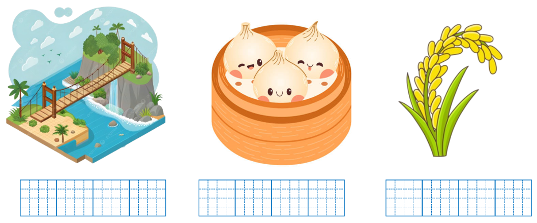 Điền từ “cầu treo, bánh bao, lúa trĩu hạt” thích hợp vào chỗ trống: (ảnh 1)