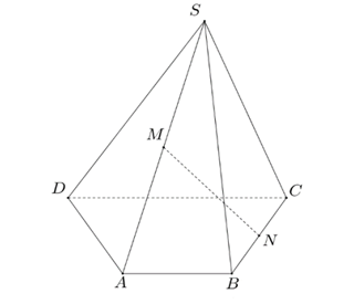 Cho hình chóp S.ABCD có ABCD là hình thang cạnh đáy AB,CD và CD = 6(tham khảo hình vẽ bên) (ảnh 1)