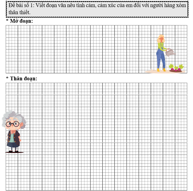 Đề bài số 1: Viết đoạn văn nêu tình cảm, cảm xúc của em đối với người hàng xóm thân thiết. (ảnh 1)