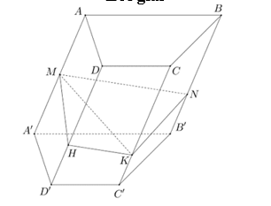 Cho hình lăng trụ ABCD.A'B'C'D' có tứ giác ABCD là hình thang đáy AB,CD thỏa mãn AB = 2CD (ảnh 1)