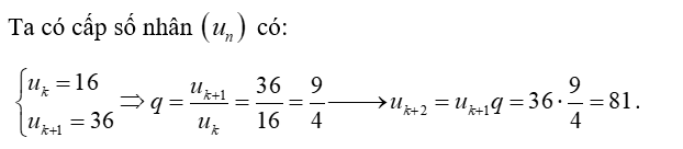Một cấp số nhân có hai số hạng liên tiếp là 16 và 36. Số hạng tiếp theo là (ảnh 1)