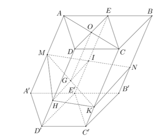 Cho hình lăng trụ ABCD.A'B'C'D' có tứ giác ABCD là hình thang đáy AB,CD thỏa mãn AB = 2CD (ảnh 2)
