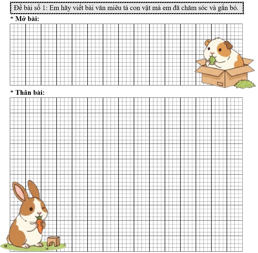Đề bài số 1: Em hãy viết bài văn miêu tả con vật mà em đã chăm sóc và gắn bó. (ảnh 1)