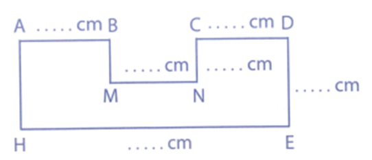 a) Đo độ dài mỗi đoạn thẳng ở hình vẽ bên rồi ghi vào chỗ chấm. b) Tính diện tích của hình đã cho theo kích thước đo được. (ảnh 1)