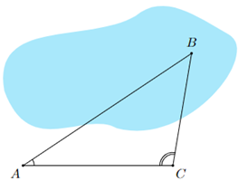 Hỏi khoảng cách AB bằng bao nhiêu mét (làm tròn kết quả đến hàng phần trăm)? (ảnh 1)