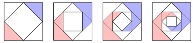 Một thợ thủ công muốn vẽ trang trí một hình vuông kích thước 4 m × 4 m bằng cách vẽ một hình vuông mới với các đỉnh là trung điểm các cạnh của hình vuông ban đầu và tô kín màu lên hai tam giá (ảnh 1)