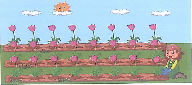 Số ? 1/3 số bông hoa là ….. bông hoa. 1/8 số bông hoa là ….. bông hoa. (ảnh 1)