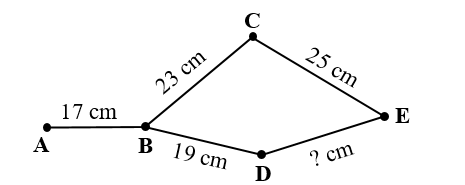 Cho hai đường gấp khúc ABCE và ABDE (hình vẽ bên). Biết độ dài đoạn thẳng DE ngắn hơn (ảnh 1)