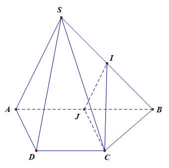 Cho hình chóp S . A B C D có đáy là hình thang ( A B / / C D ) và A B = 2 C D . Gọi I , J lần lượt là trung điểm của S B và A B . Mặt phẳng nào song song với mặt phẳng ( S A D ) . (ảnh 1)