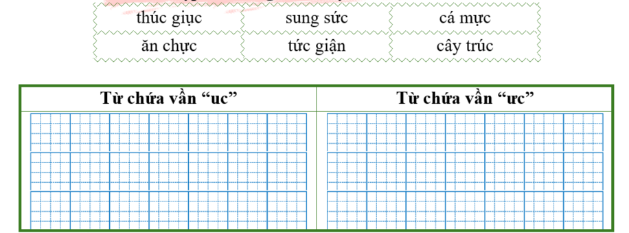 Điền từ thích hợp vào bảng dưới đây: thúc giục sung sức cá mực (ảnh 1)