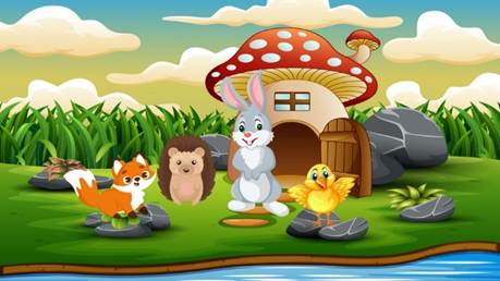 A cartoon of animals in front of a mushroom house

AI-generated content may be incorrect.