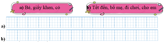 Sếp các từ ngữ thành câu rồi viết lại câu: (ảnh 1)