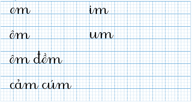 Tập viết em im êm um êm đềm cảm cúm (ảnh 1)