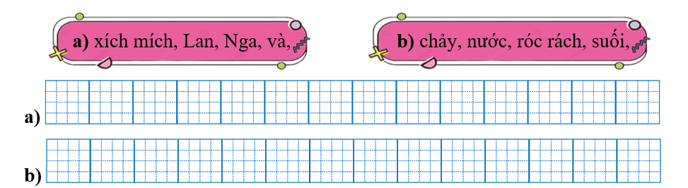 Sếp các từ ngữ thành câu rồi viết lại câu: (ảnh 1)