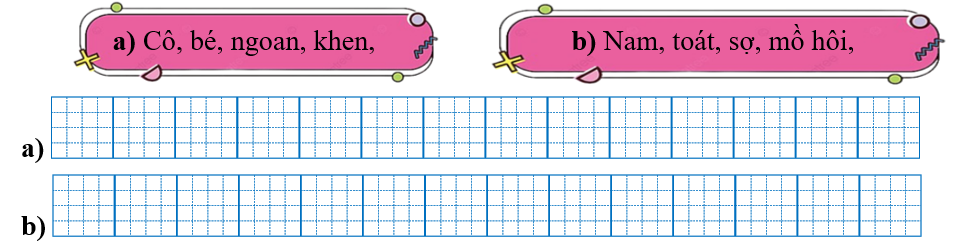 Sếp các từ ngữ thành câu rồi viết lại câu: (ảnh 1)
