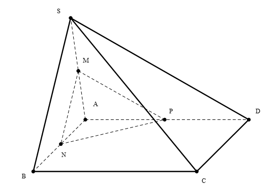 Cho hình chóp S.ABCD, gọi M,N,P lần lượt trung điểm của SA,AB,AD (ảnh 1)