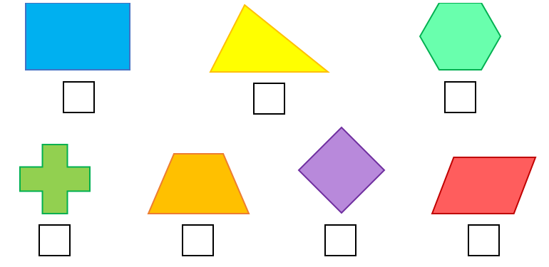 Điền dấu (x) vào ô trống dưới hình tứ giác: (ảnh 1)