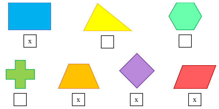 Điền dấu (x) vào ô trống dưới hình tứ giác: (ảnh 2)