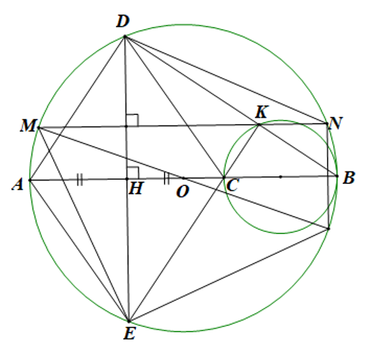 Cho đường tròn ( O) tâm (O), đường kính (AB) và (C) là điểm nằm trên đoạn thẳng (ảnh 1)