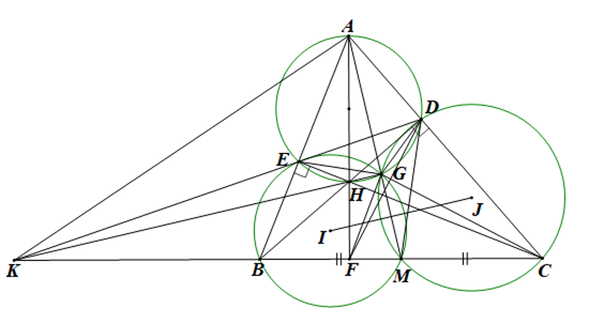 Cho tam giác nhọn (ABC) có (AB < AC) các đường cao (BD,CE)  (ảnh 2)
